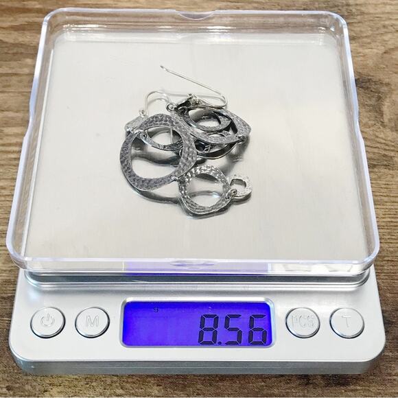 Signed M Sterling Silver 3in Long Dangle Drop Hammered Abstract Circle Earrings - Picture 3 of 14